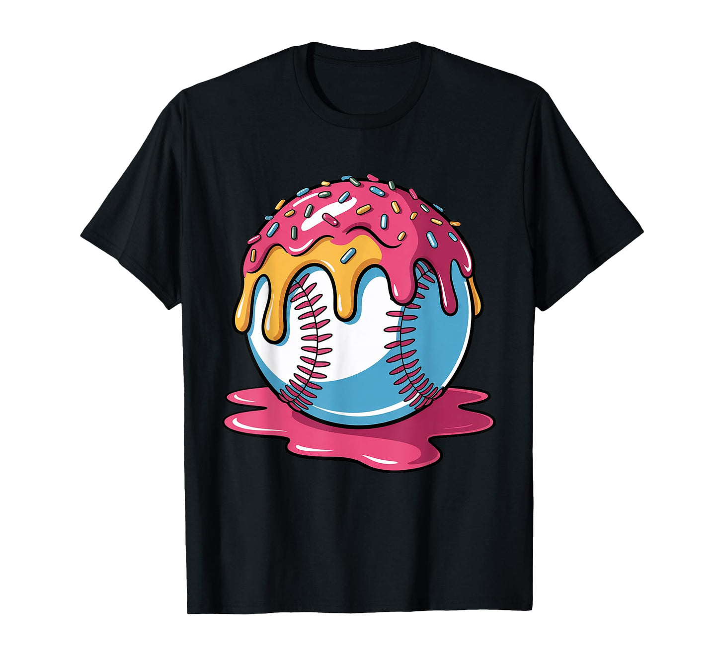 Toddler Boys Baseball Ball Ice Cream Drip Colorful Sprinkles T-Shirt