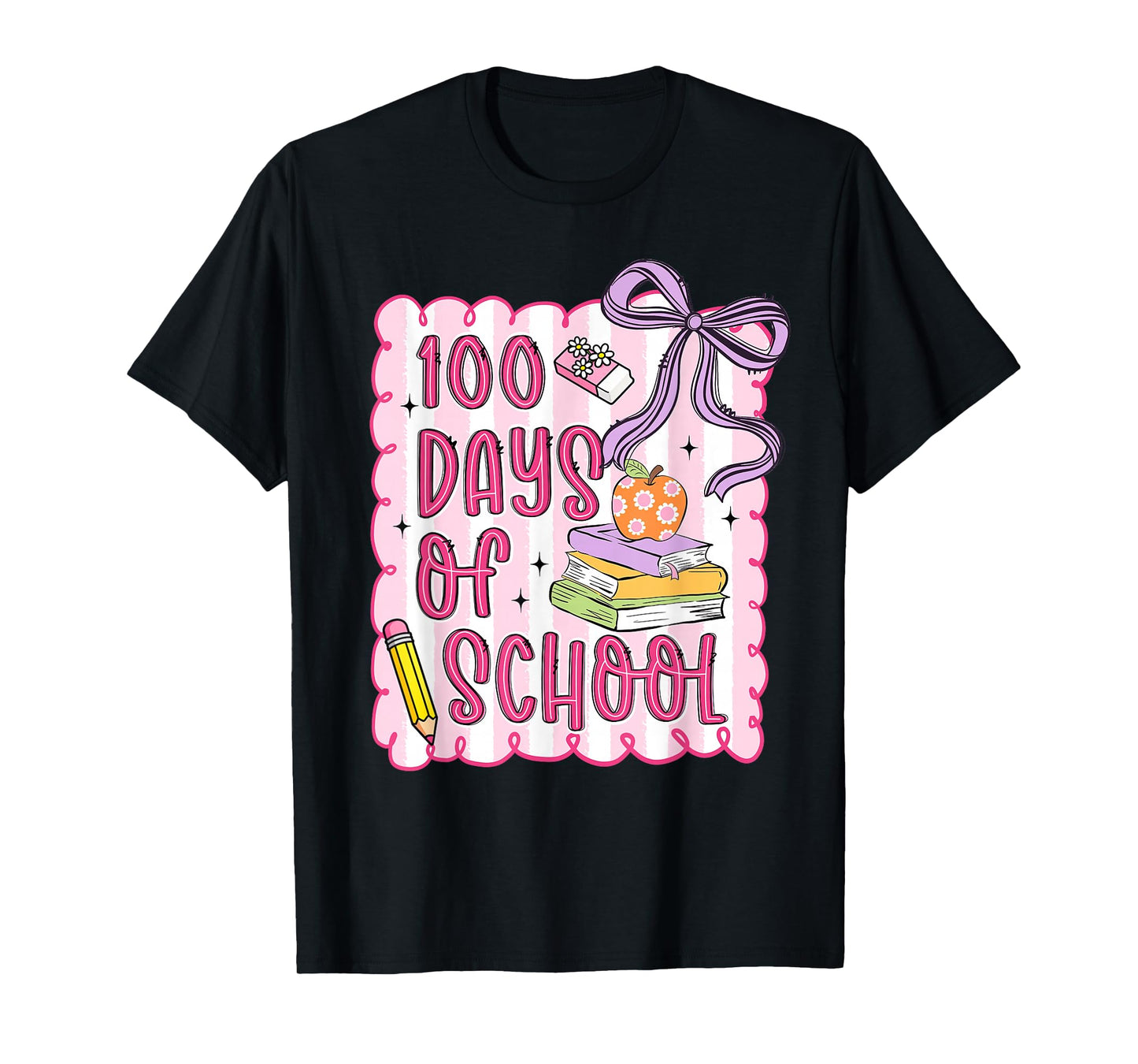 Preppy 100 Days of School Coquette Bow Pencil Teacher Girl T-Shirt