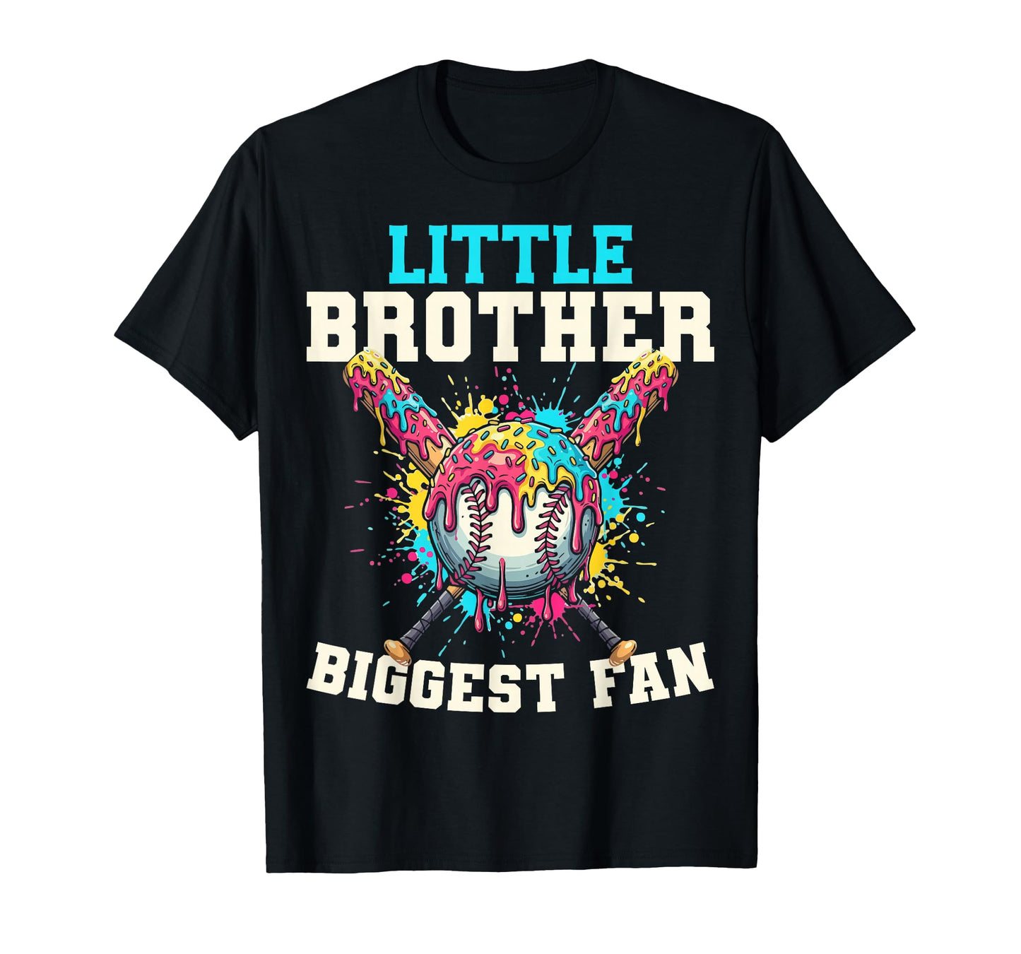 Little Brother Biggest Fan Baseball Cream Drip Crossed Bats T-Shirt