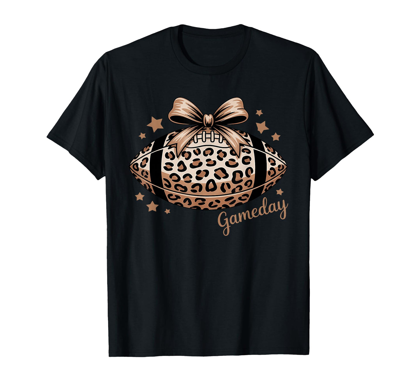 Game Day Football Leopard Coquette Bow Touchdown Season T-Shirt
