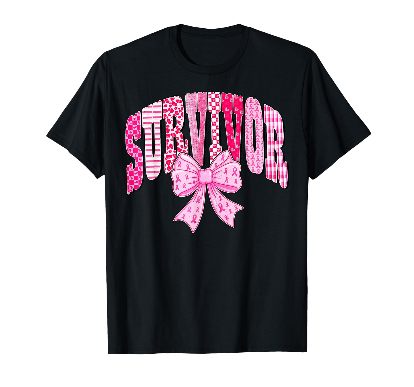 Survivor Pink Ribbon Coquette Bow Breast Cancer Awareness T-Shirt