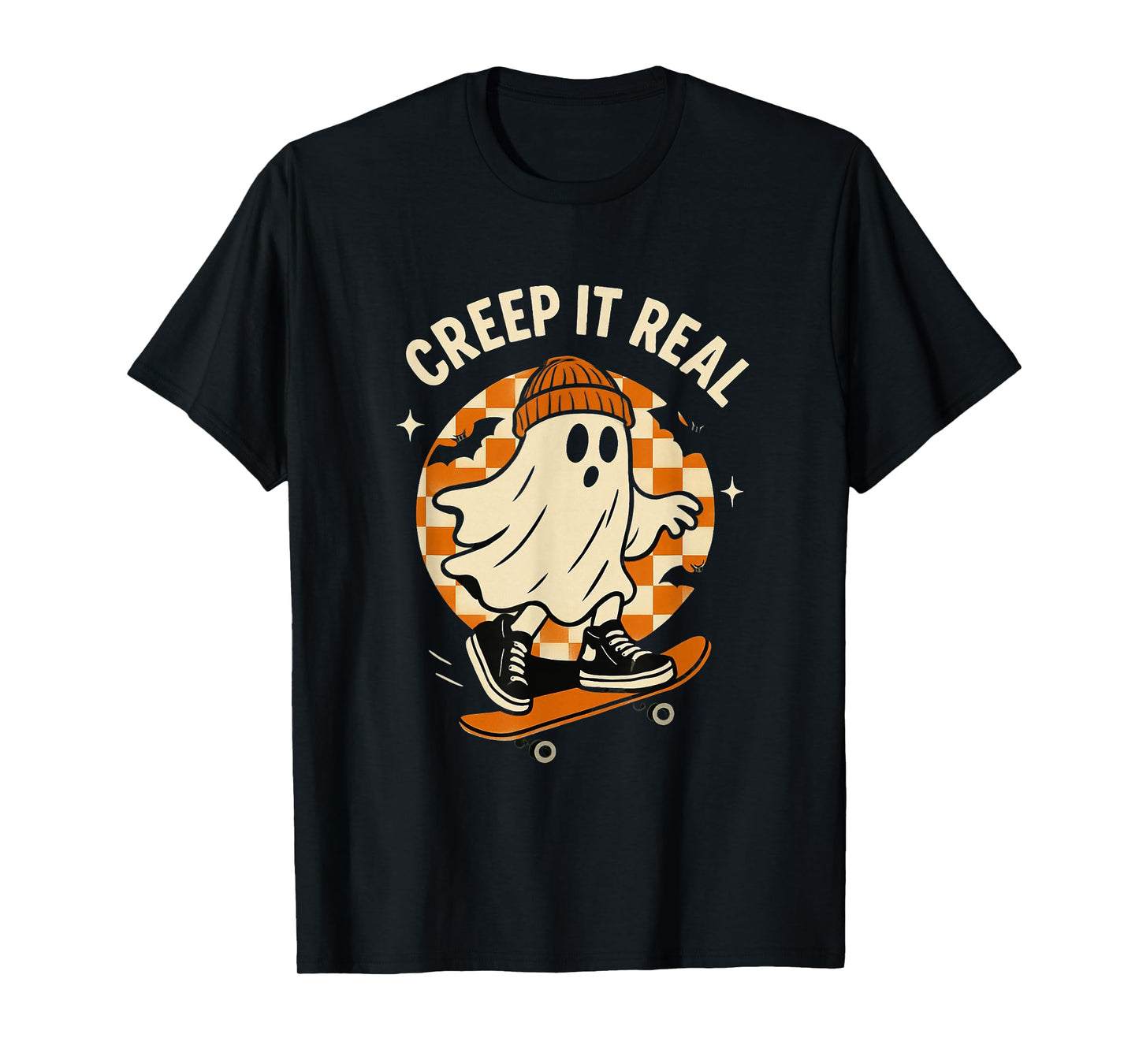 Creepy Ghost Skateboarding Creep It Real Funny Halloween T-Shirt