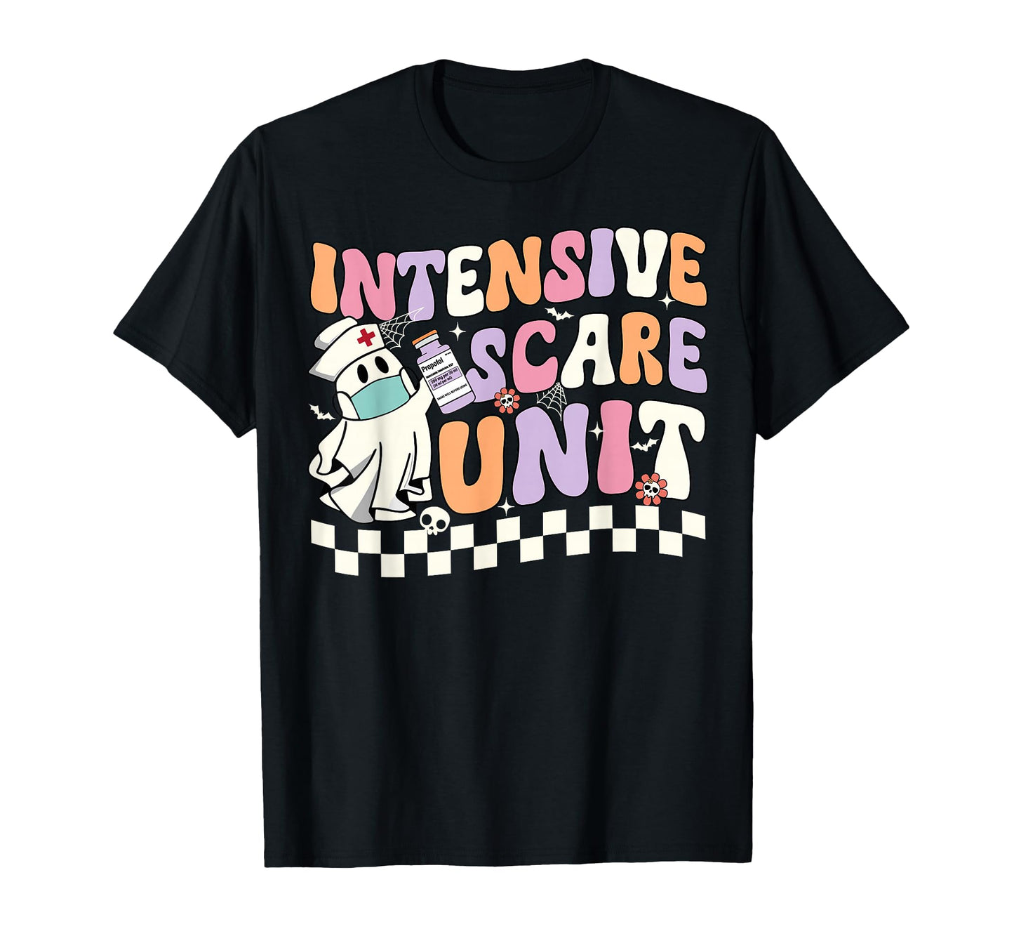 Intensive Scare Unit Nurse Halloween ICU Nurse Ghost Retro T-Shirt