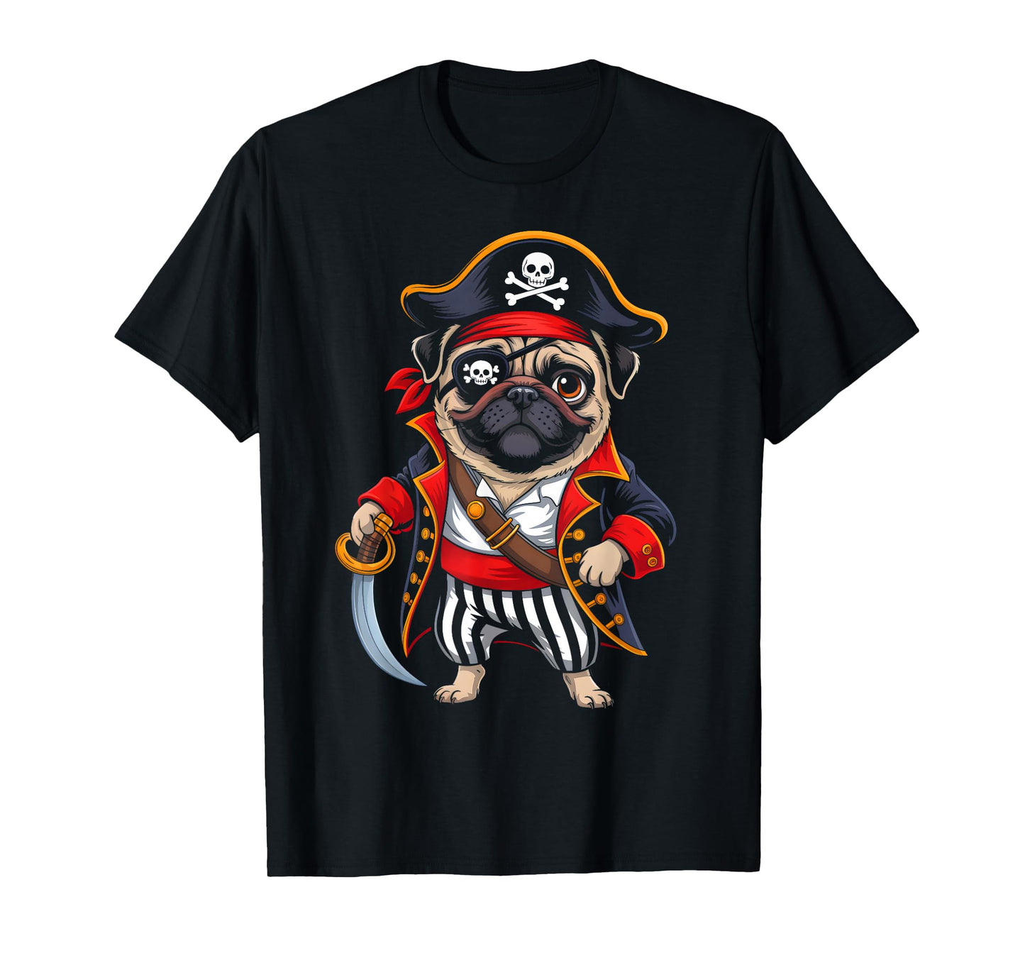 Pirate Pug Dog Halloween Costume Men Women Boys Girls Kids T-Shirt