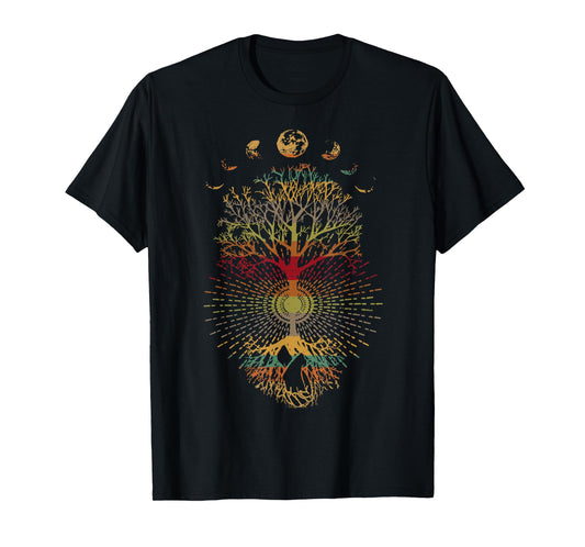 Phases of the Moon Retro 60's 70's Vibe Tree of Life T-Shirt