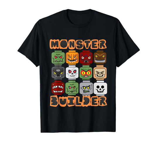 Halloween Building Bricks Monster Builder Brick Head Funny T-Shirt