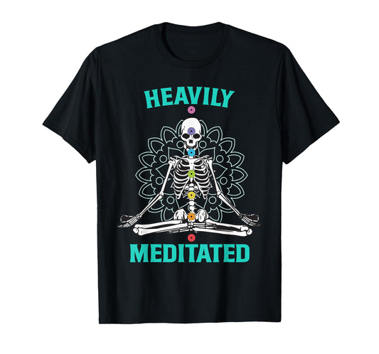 Heavily Meditated Skeleton Funny Yoga Meditation Pun T-Shirt