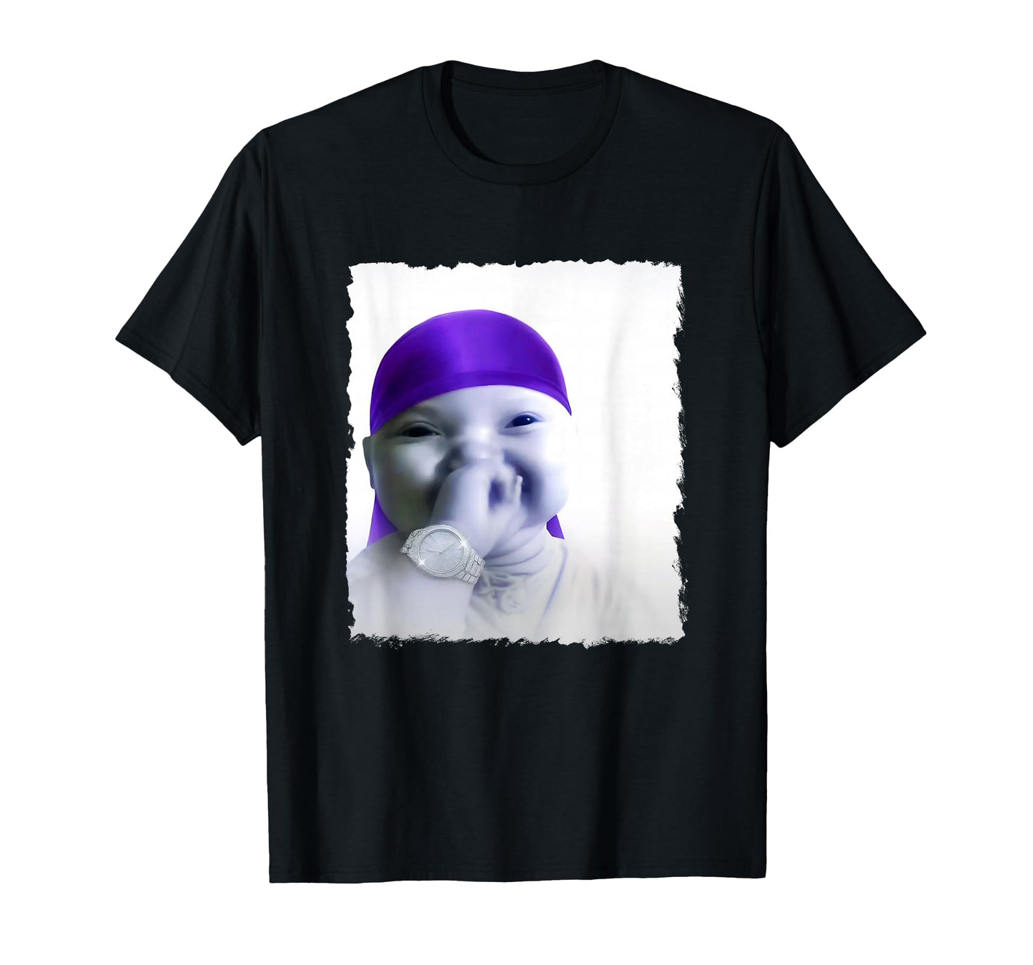 Stylish AI Baby Holding Back Laugh gigging Meme T-Shirt