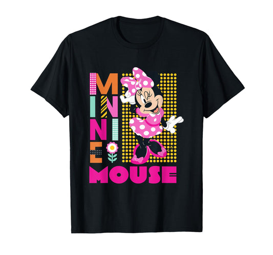 Disney Minnie Mouse Smiling Polka Dot Retro Logo Stack T-Shirt