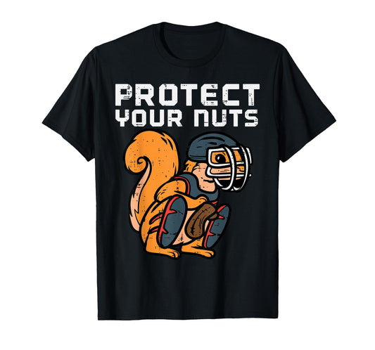 Squirrel Baseball Catcher Protect Your Nuts Boys Kids Men T-Shirt