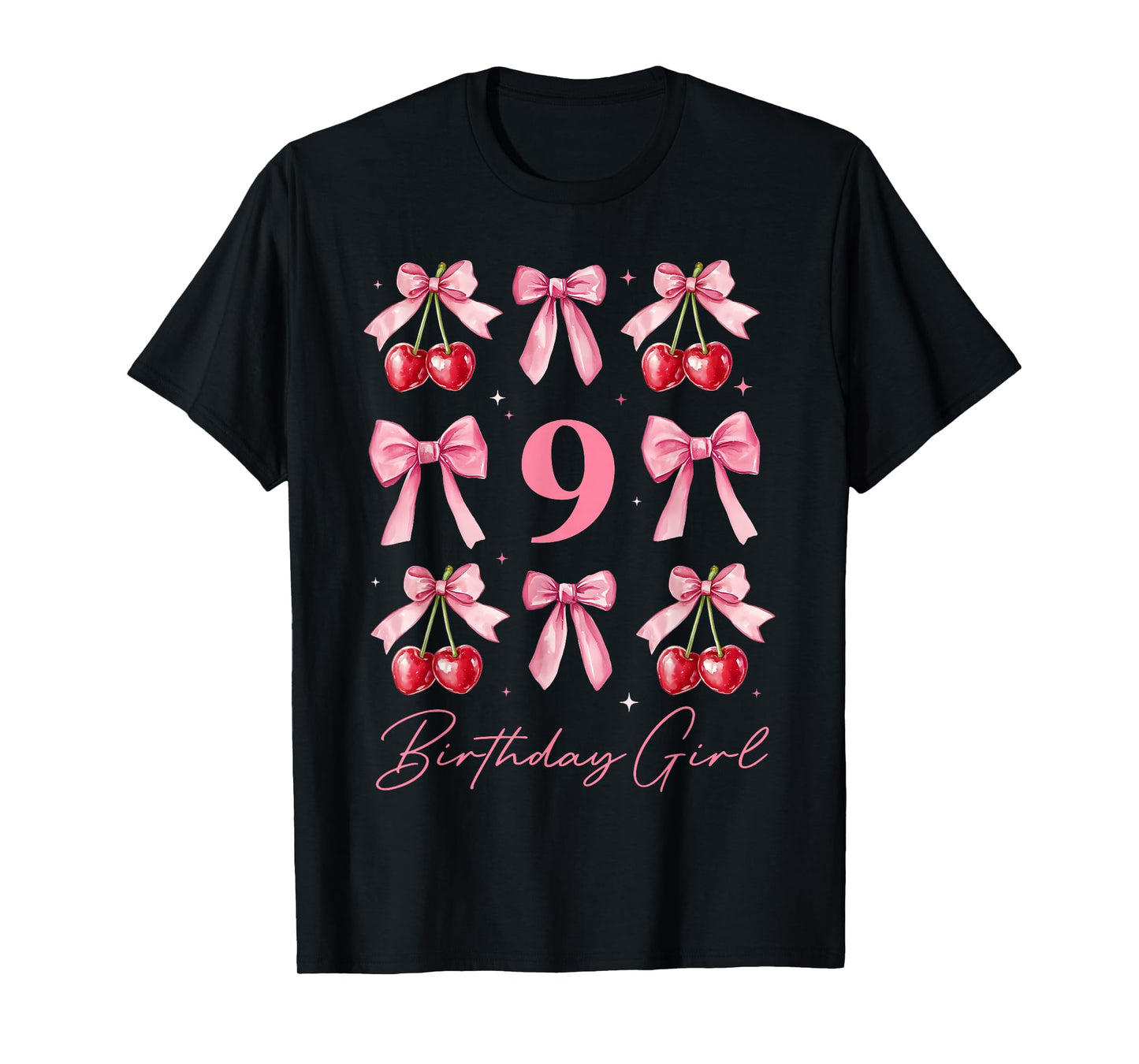 Birthday Girl 9th Birthday Cherry Coquette Bow 9 Year Old T-Shirt