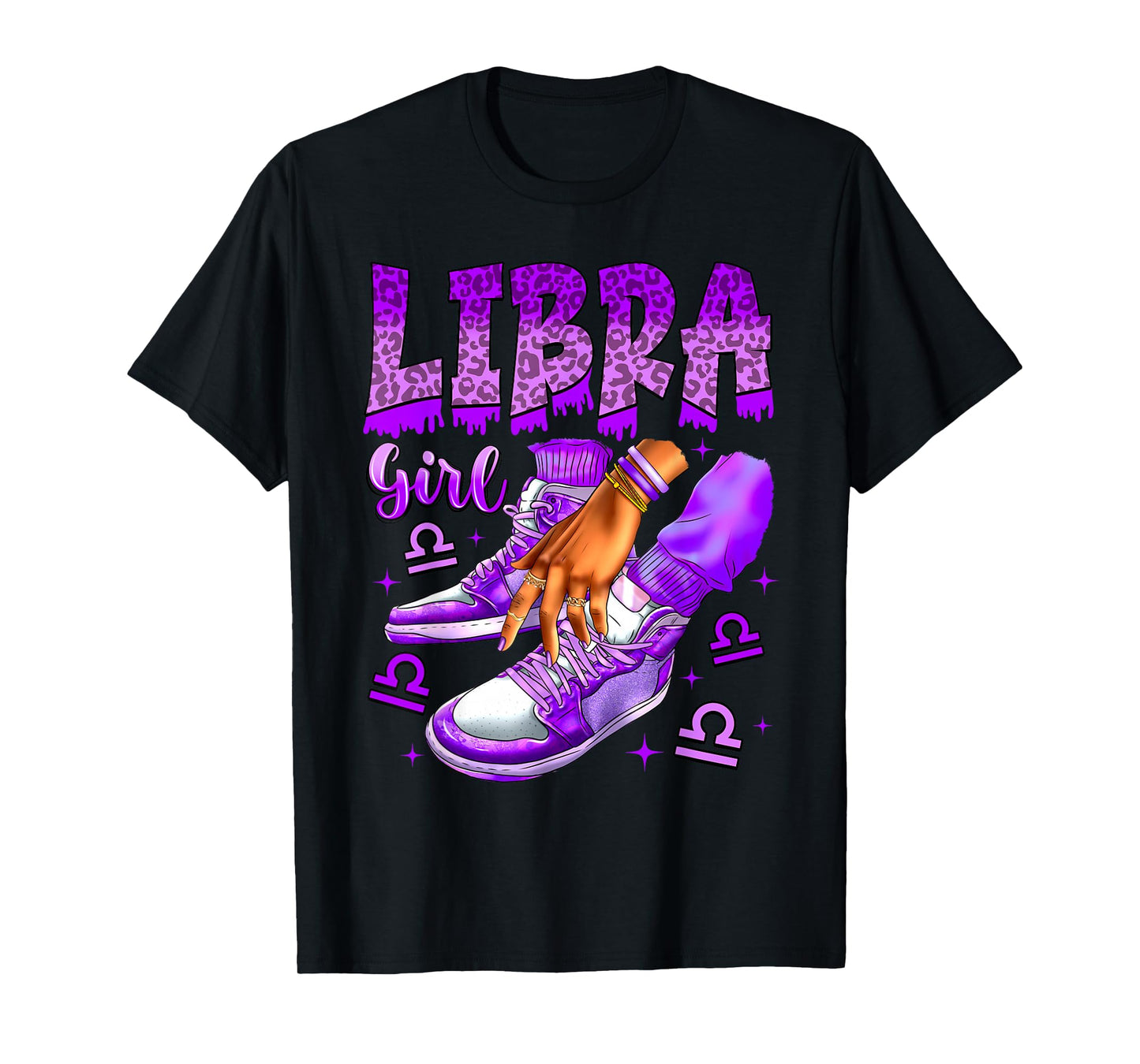 Libra Girl Birthday Black Women Sneakers Zodiac Sign T-Shirt