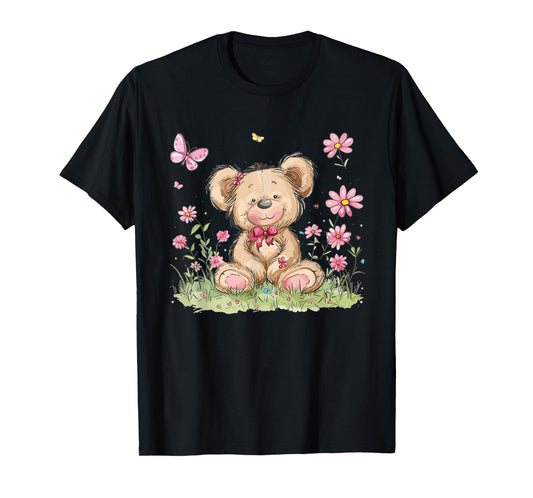 Cute Teddy Bear With Flowers I Kids Teddy T-Shirt