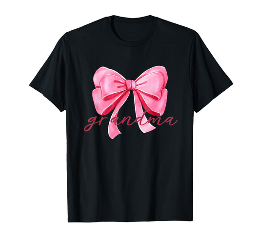 Grandma Pink Bow Birthday Baby Shower Family Pink Ribbon T-Shirt