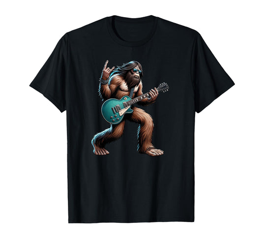 Rock On Bigfoot Playing Electric Guitar Sasquatch Music Band T-Shirt