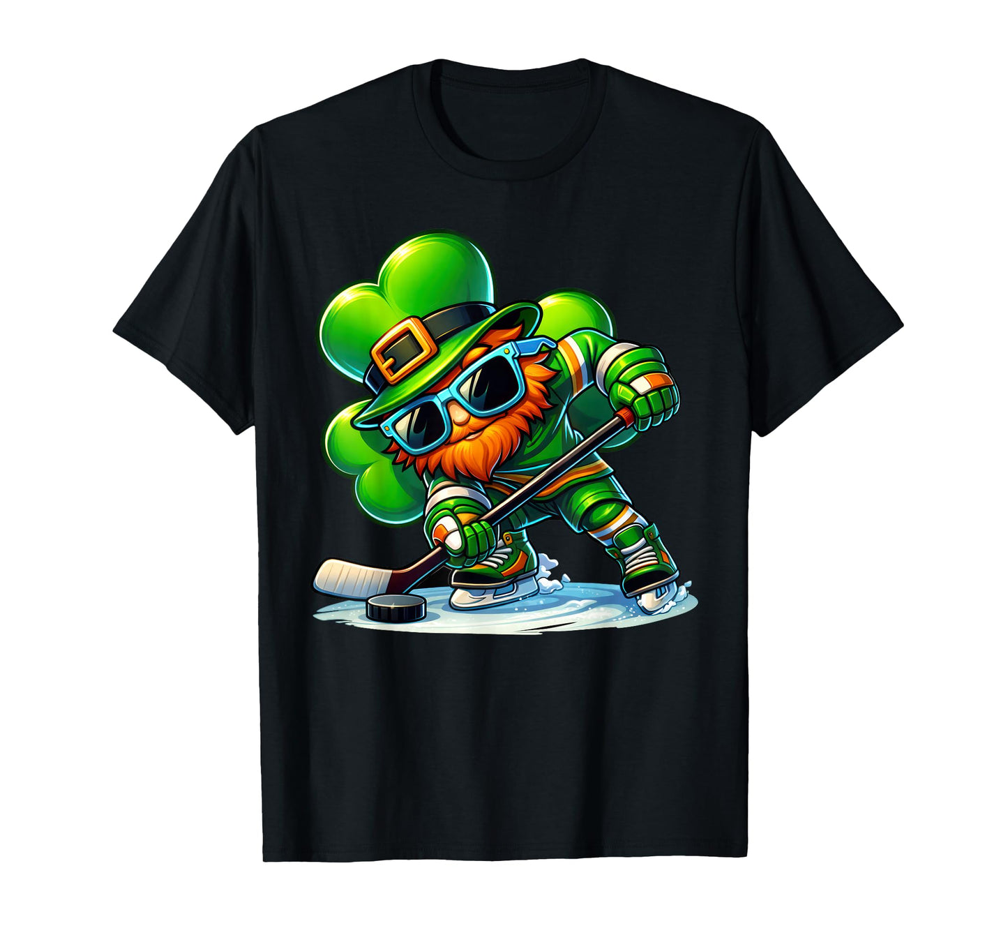 Funny Leprechaun Playing Hockey Men Kids Boys St Patrick Day T-Shirt