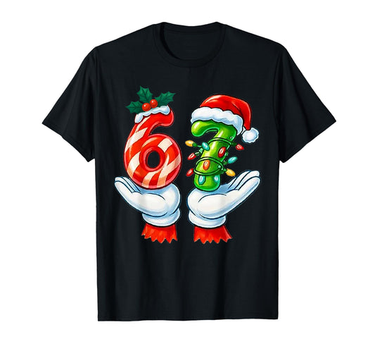67 Christmas 67 Meme Gen Alpha Slang Candy Cane Xmas Holiday T-Shirt