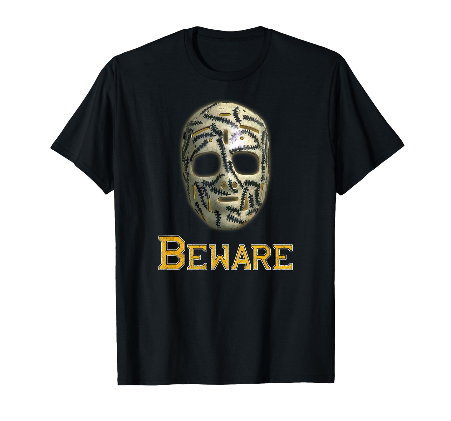 Classic 70s Hockey Mask Boston Cheevers Stitches Beware Game T-Shirt