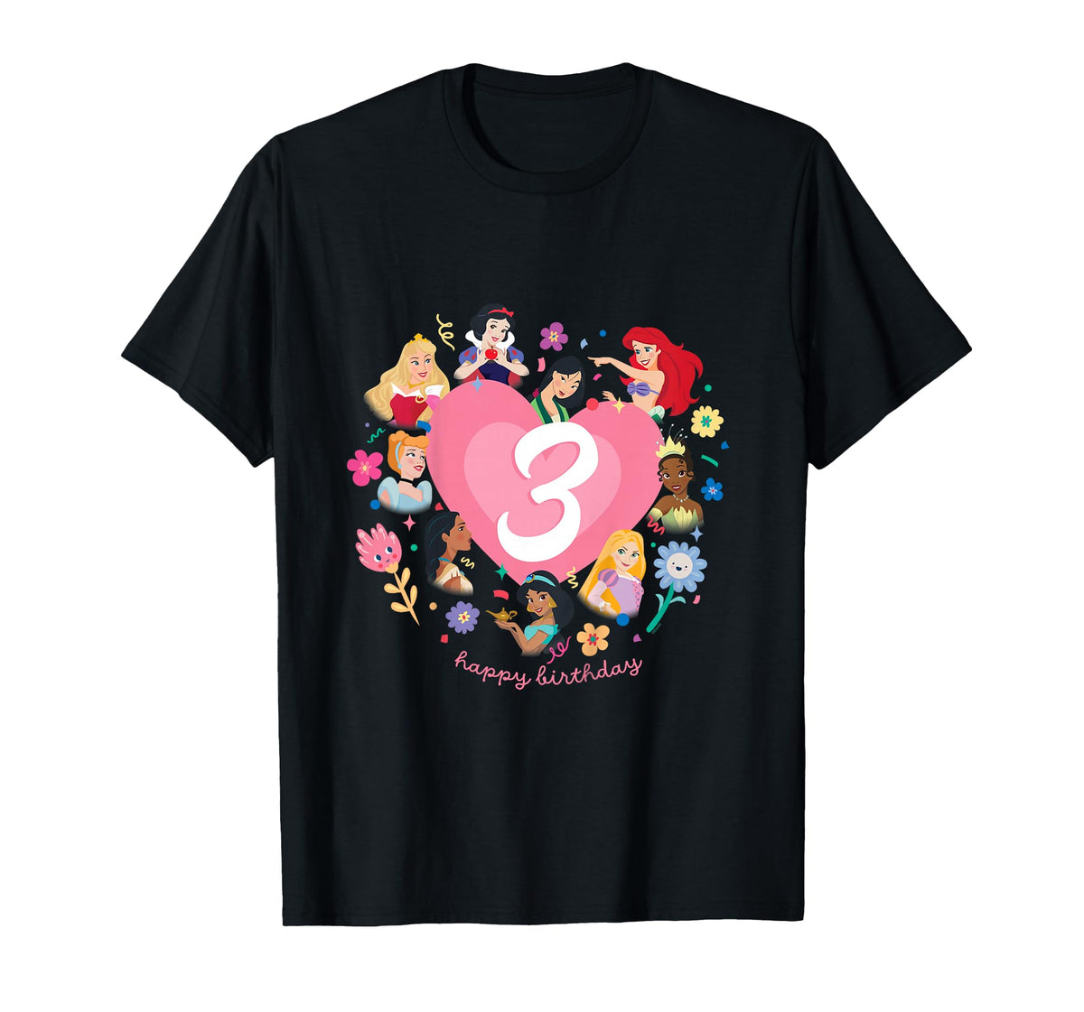 Disney Princess Heart 3 Years Old Happy Third Birthday T-Shirt