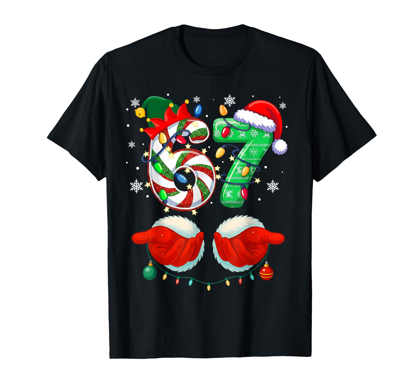 Six Seven 6 7 Meme Christmas Xmas Funny Elf 67 Kids Teens T-Shirt