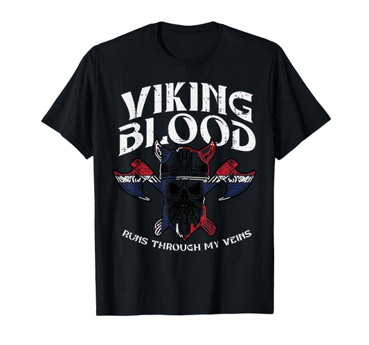 Viking Blood Runs Through My Veins Warrior Men Women Kids T-Shirt
