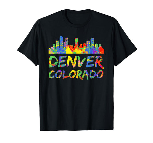 Denver Colorado Shirt Vintage Skyline Paint Splatter T-Shirt T-Shirt
