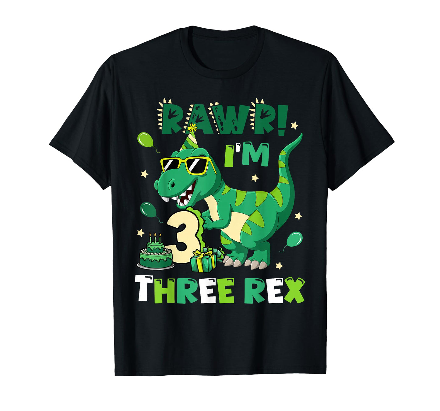 Kids Three Rex Birthday Party Outfit Dinosaur 3 Year Old Boy T-Shirt