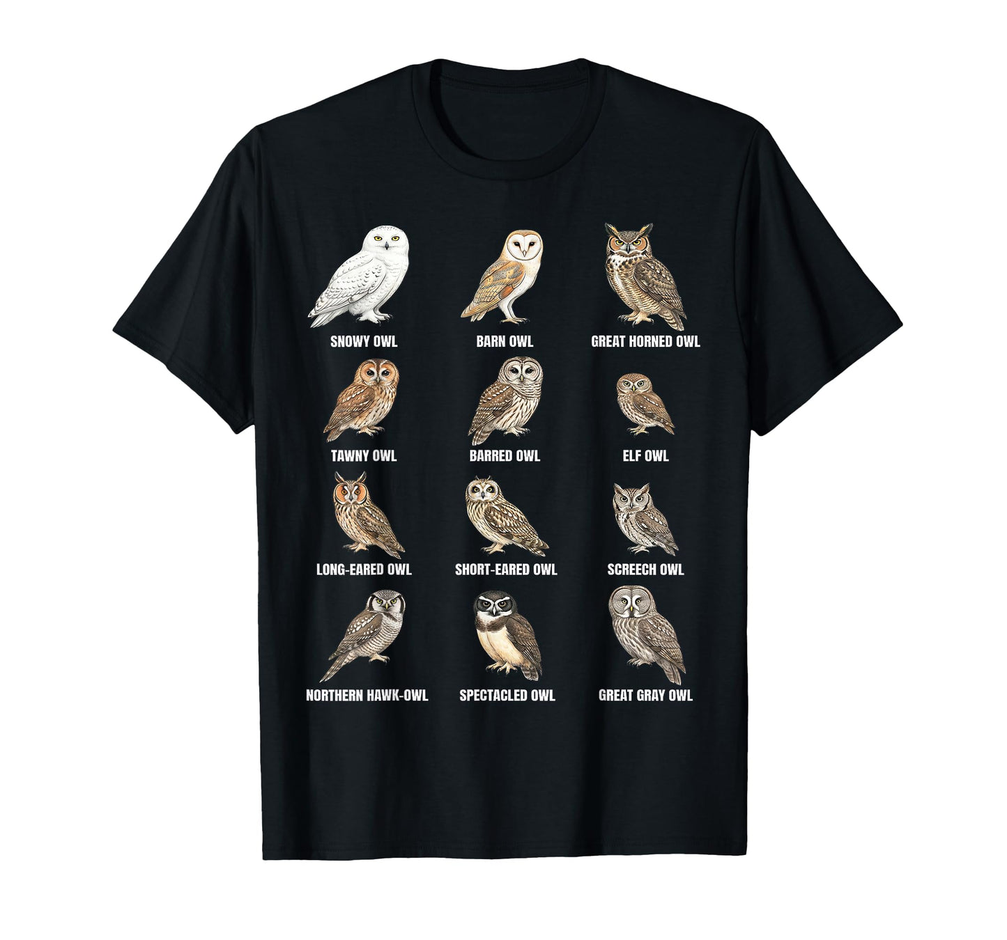 Types of Owls – Owl Species Identification Chart T-Shirt