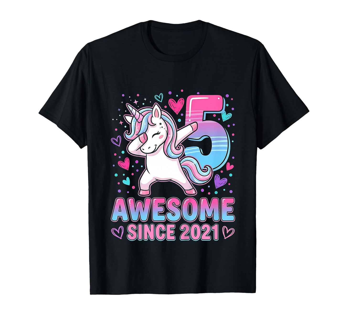 Kids 5th Birthday Girl Unicorn Shirt Awesome Since 2021 Unicorn T-Shirt