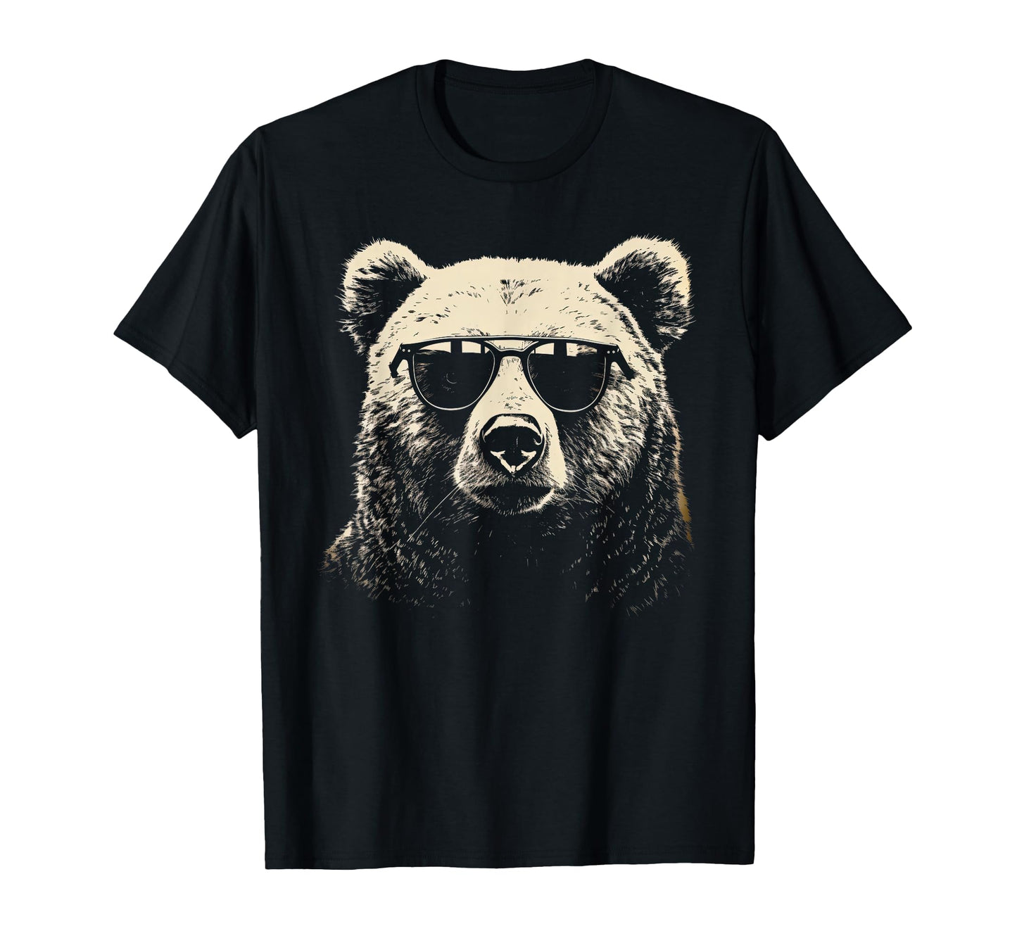 Funny Grizzly Bear Stencil With Sunglasses Punk Rock Art T-Shirt