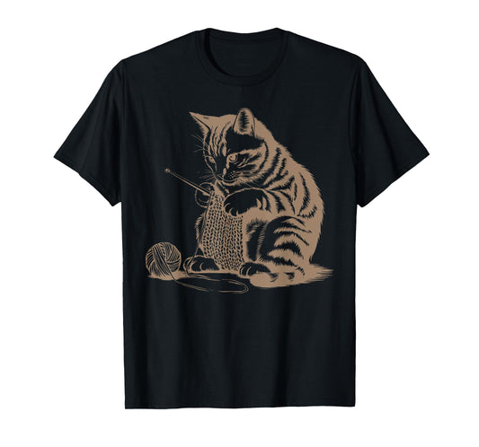 Vintage Cute Cat Crochet Knitting Yarn Knitter Crocheting Men Women Kids T-Shirt