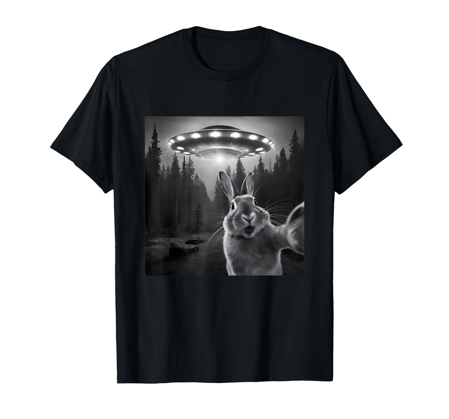 Rabbit Selfie With UFO - Funny Bunny Graphic Alien Lover T-Shirt