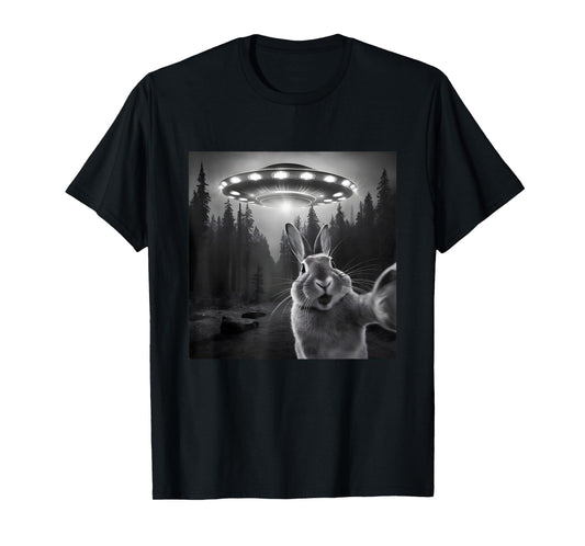 Rabbit Selfie With UFO - Funny Bunny Graphic Alien Lover T-Shirt
