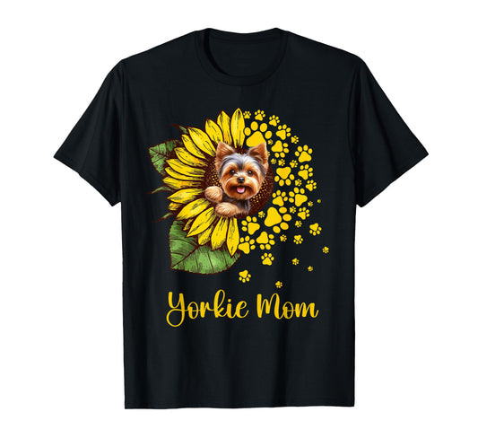 Womens Sunflower Yorkie Mom Dog Lover T-Shirt