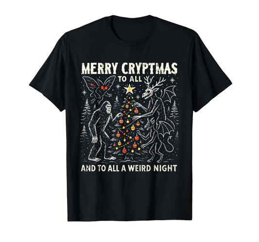 Merry Cryptmas Weird Night Cryptid Holiday Art T-Shirt