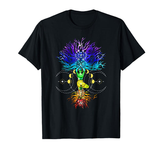 Chakra Tree of Life with Phases Of The Moon Hatha Yoga T-Shirt