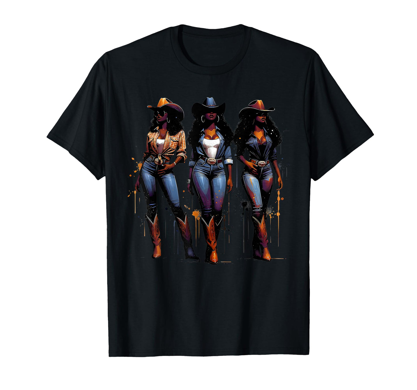 Black Cowgirl Painting Art Western Rodeo Melanin Black Woman T-Shirt