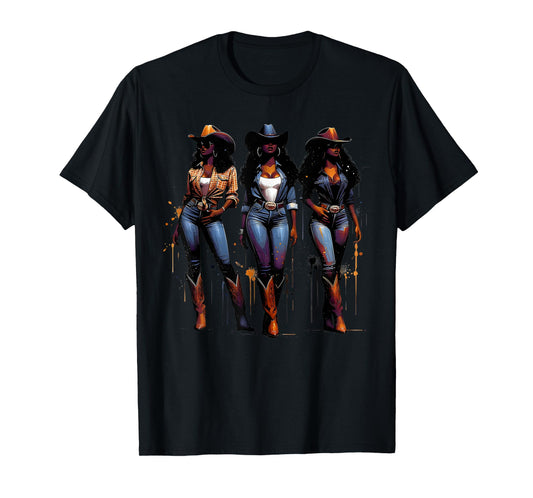 Black Cowgirl Painting Art Western Rodeo Melanin Black Woman T-Shirt