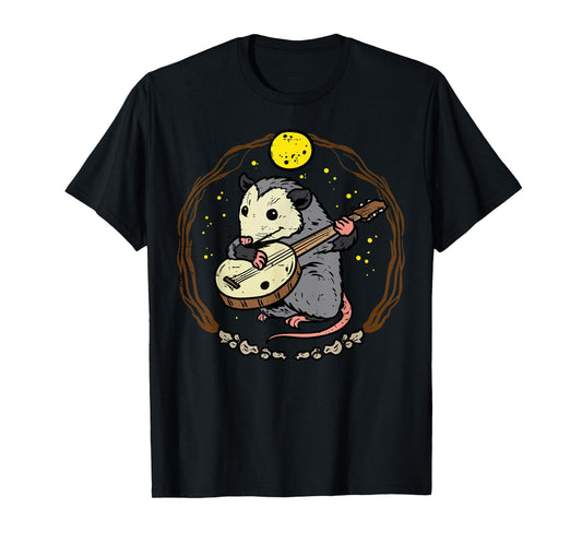 Opossum Banjo Moon Possum Guitar Cottagecore Men Women Kids T-Shirt