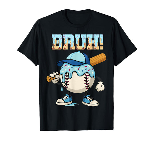Bruh Ice Cream Baseball Drip Boys Bruh Meme For Son Grandson T-Shirt