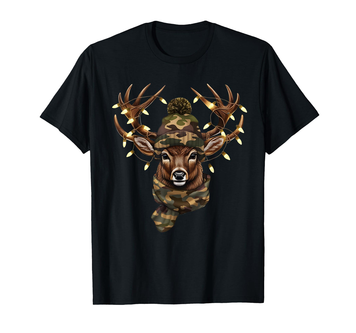Christmas Camo Deer Hunting Reindeer Deer Xmas Lights T-Shirt