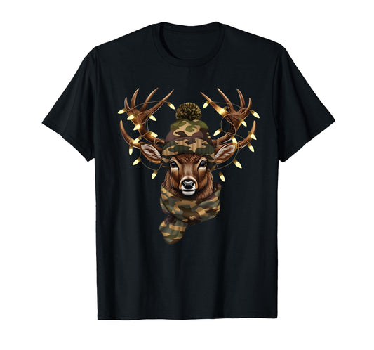 Christmas Camo Deer Hunting Reindeer Deer Xmas Lights T-Shirt