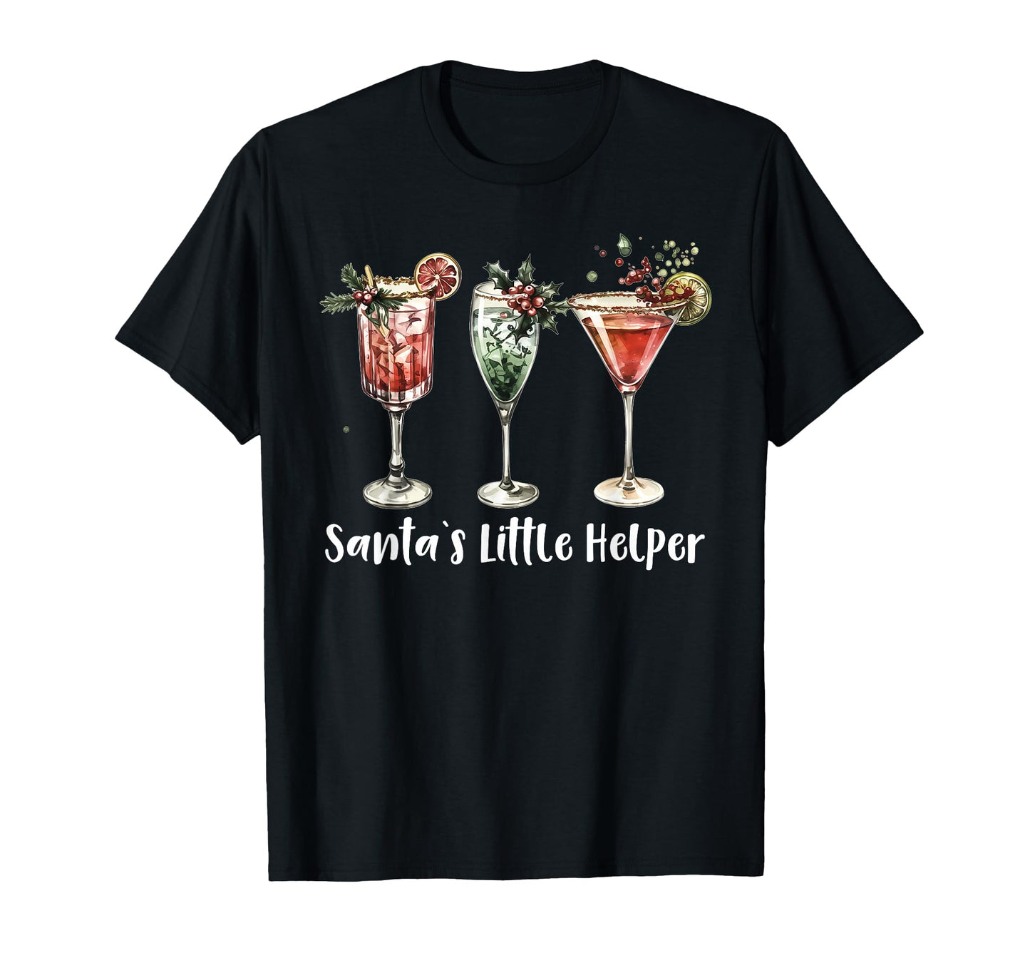 Retro Funny Santa's Little Helper Martini Merry Christmas T-Shirt