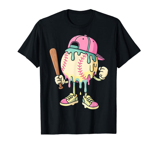 Ice Cream Drip Baseball Spots Baseball Drip For Girls T-Shirt