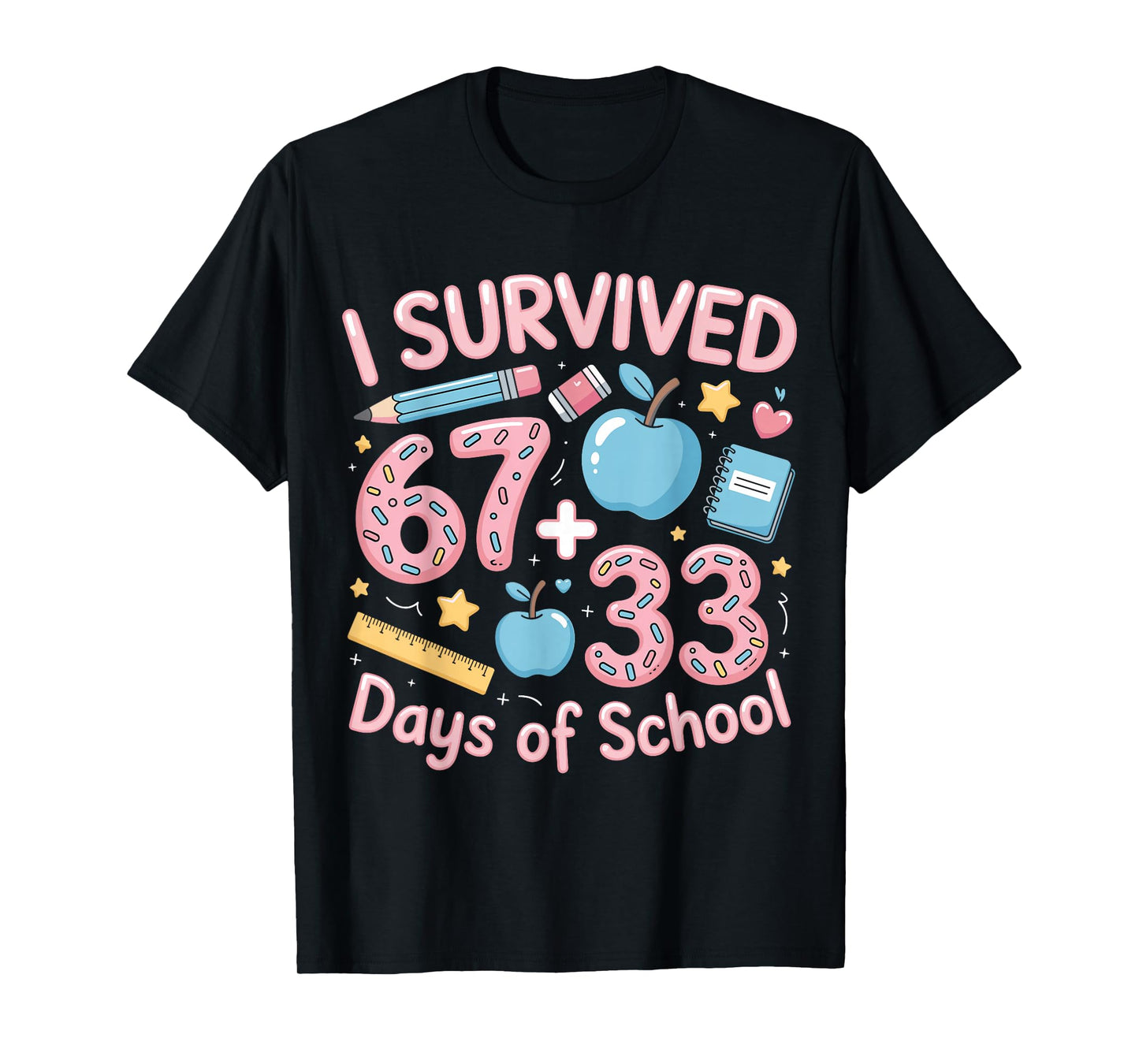 I Survived 67 Plus 33 Days of School for Kids Funny 6 7 Meme T-Shirt