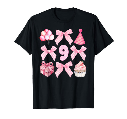 9th Coquette Birthday Party Nine Year Old Girl Coquette Bow T-Shirt