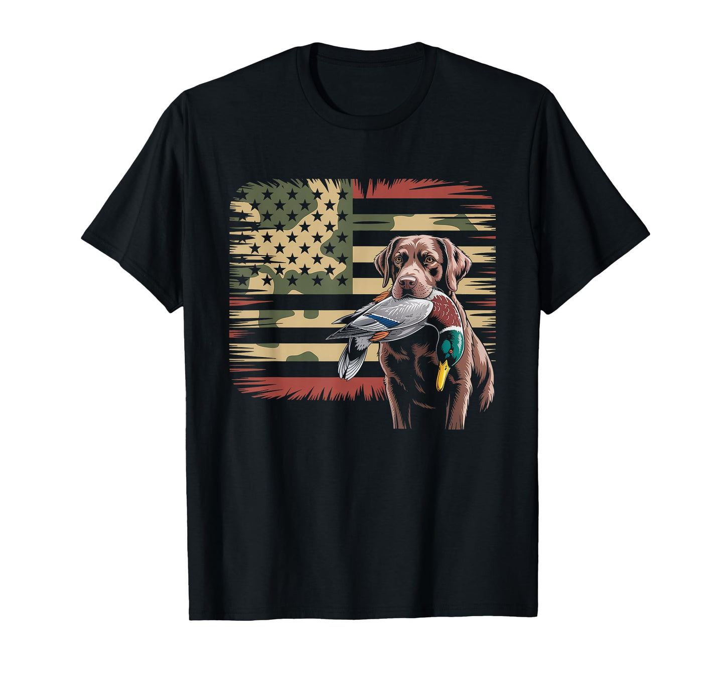 Duck Hunting Labrador American USA Flag Mallard Duck Hunter T-Shirt