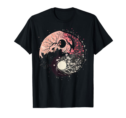 Cherry Blossom Taoism Yin Yang on Zen Taijitu Yin Yang T-Shirt