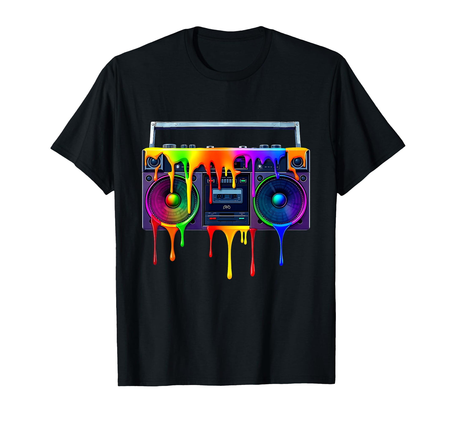 Dripping Paint Boombox Funny Old School 80s Music Hip Hop T-Shirt