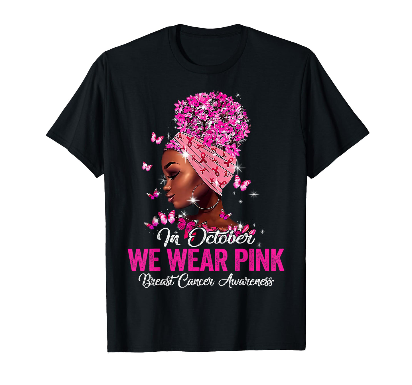 in October We Wear Pink Black Women Breast Cancer Awareness T-Shirt
